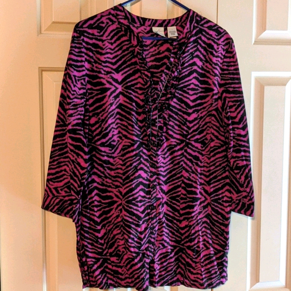 Emma James purple black zebra print large top